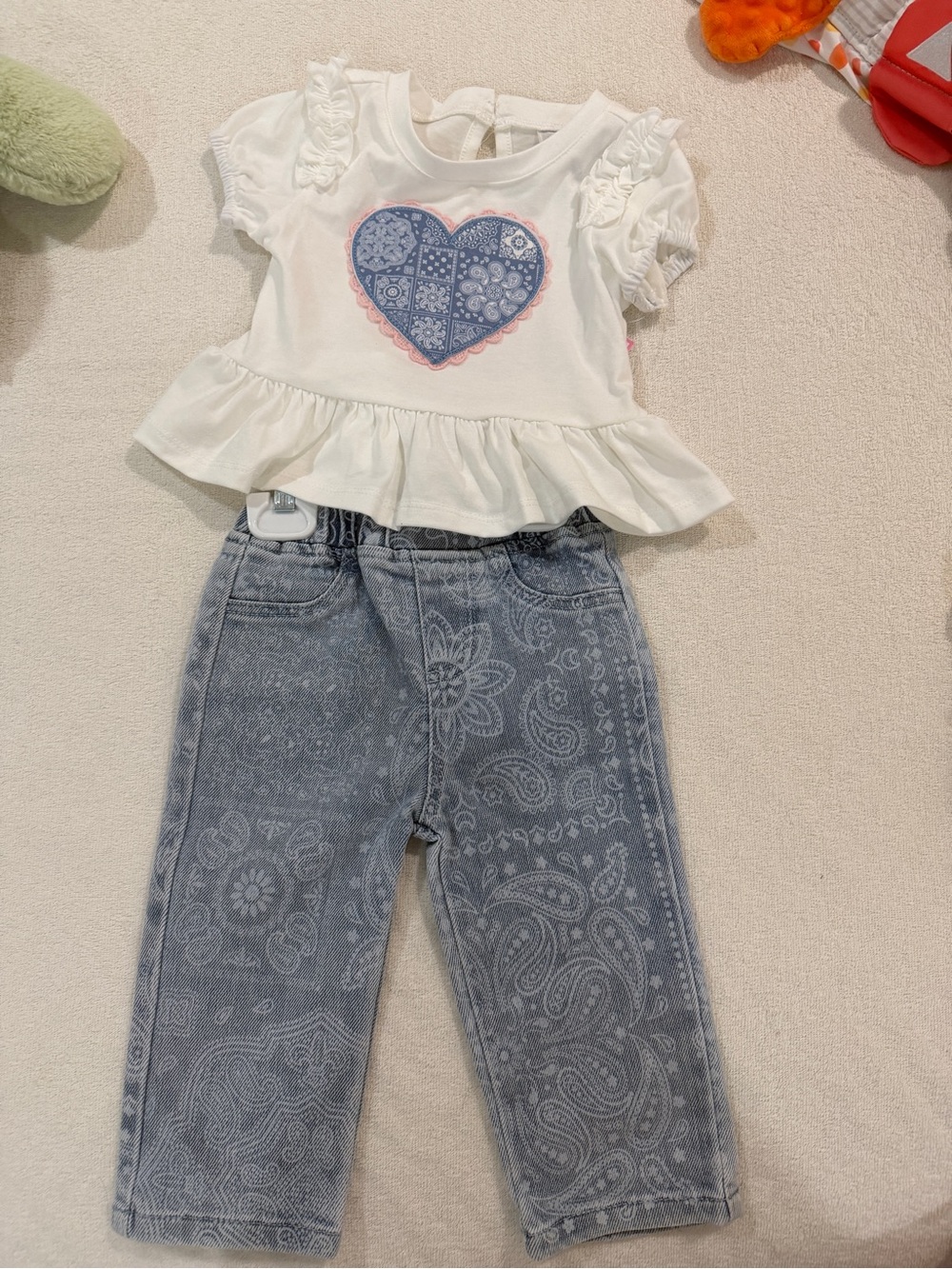 NWT Rare editions denim heart two piece set 12M
